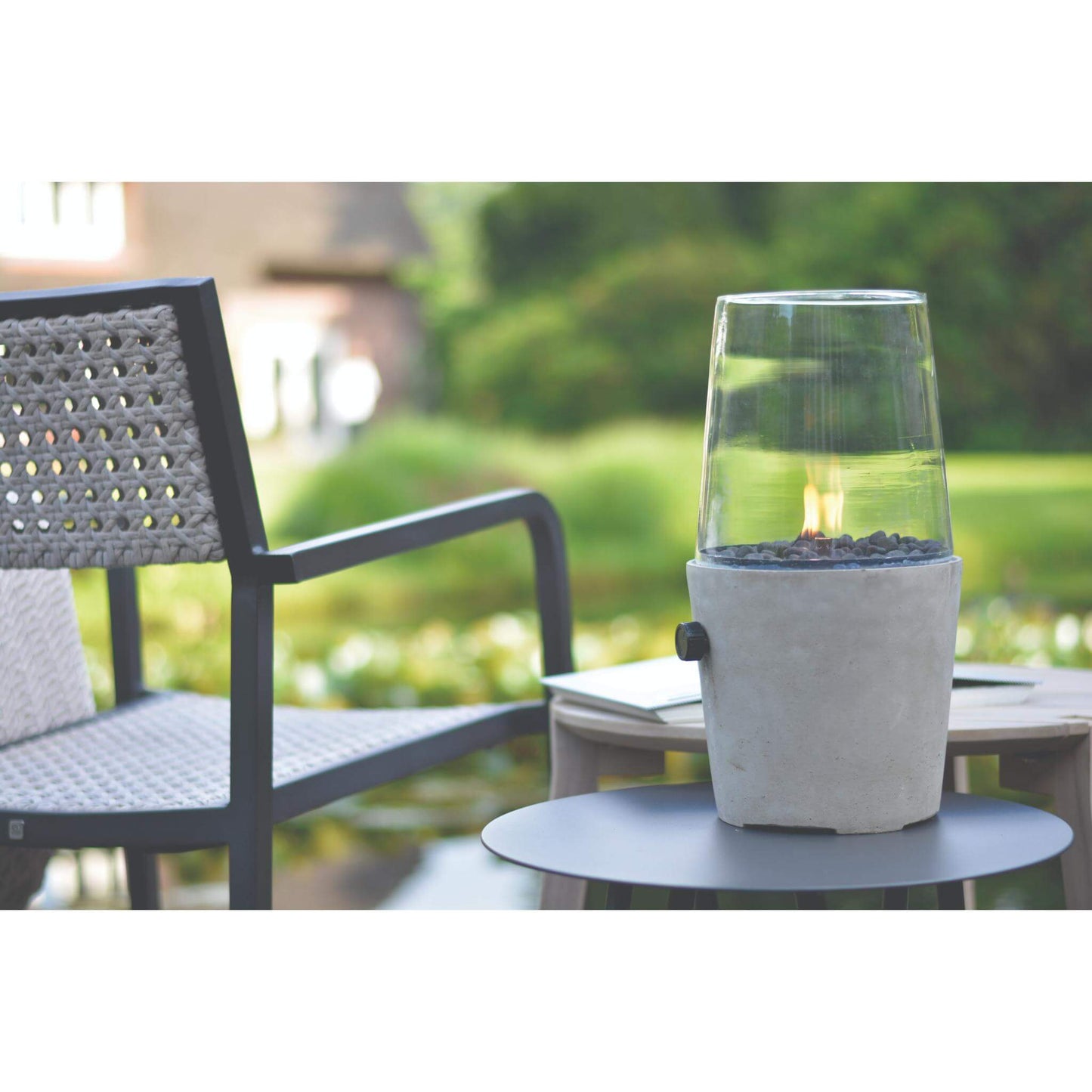 Cosicement Round Concrete Tabletop Outdoor Gas Fire Lantern