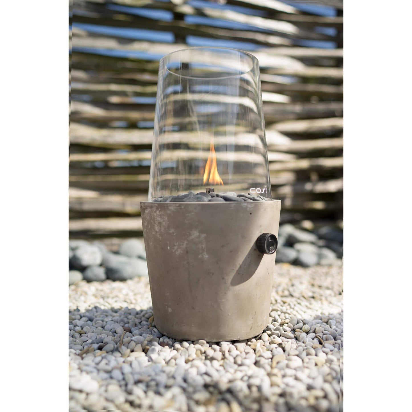 Cosicement Round Concrete Tabletop Outdoor Gas Fire Lantern