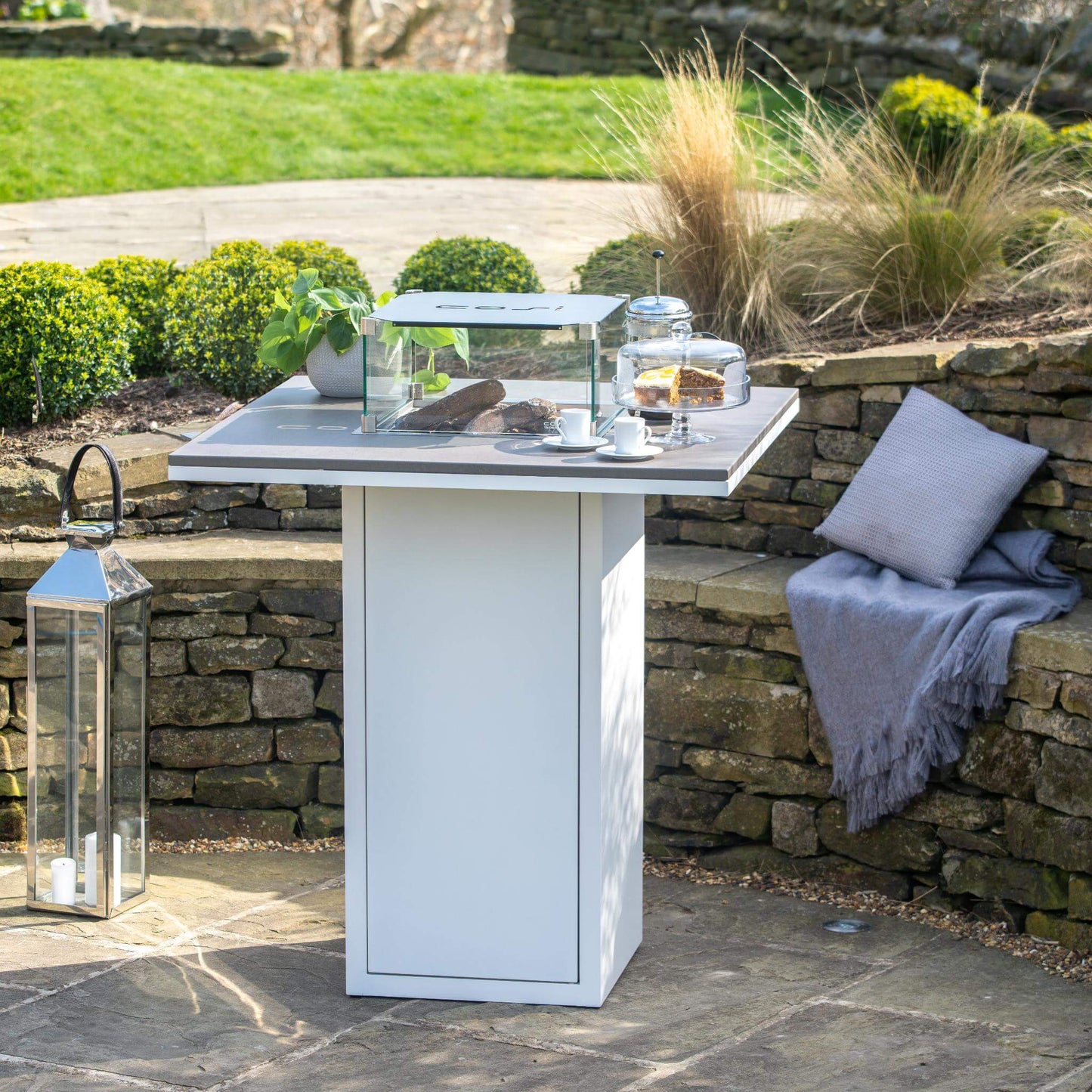Cosiloft 100 White and Grey Bar Gas Fire Pit Table