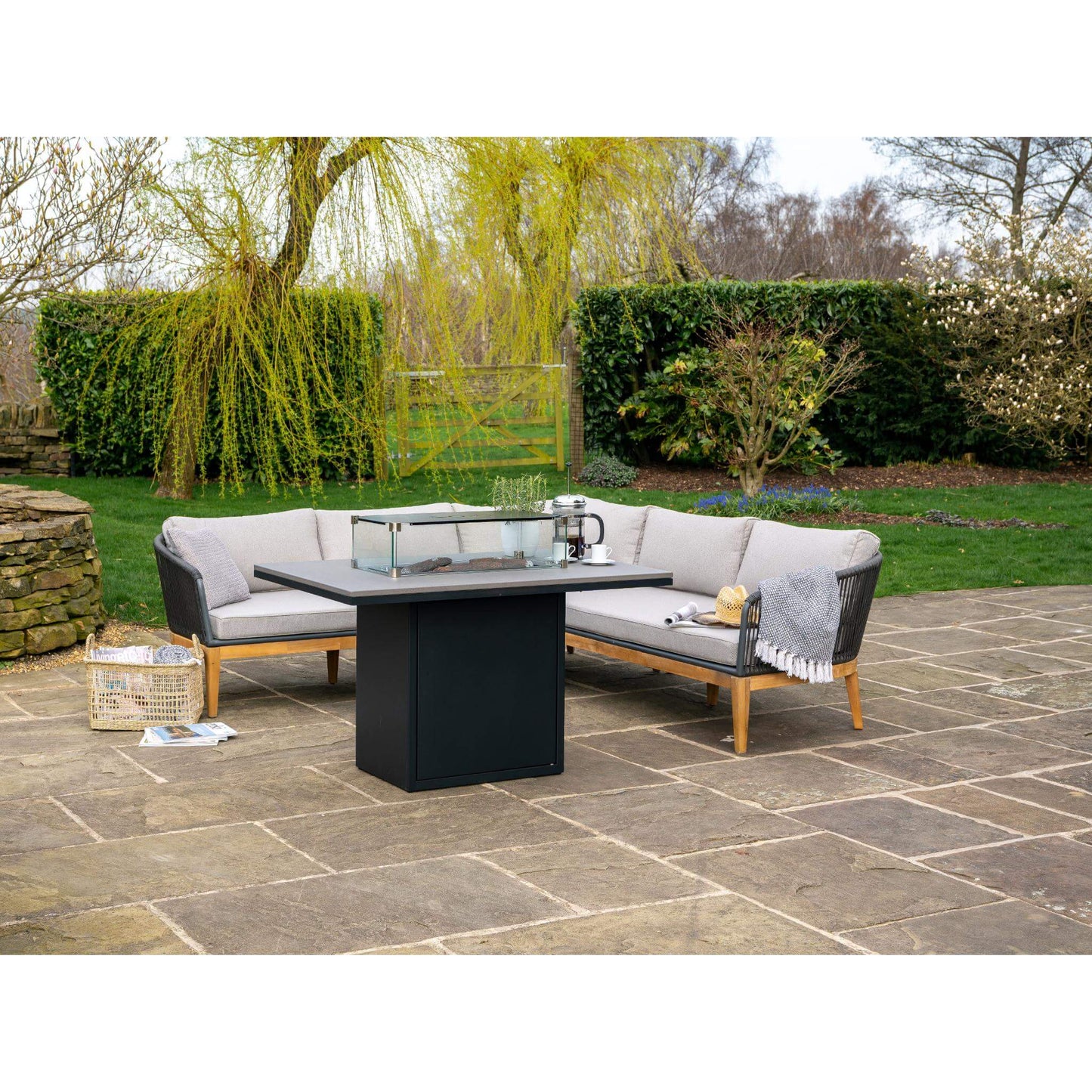 Cosiloft 120 Black Grey Relaxed Gas Fire Pit Dining Table