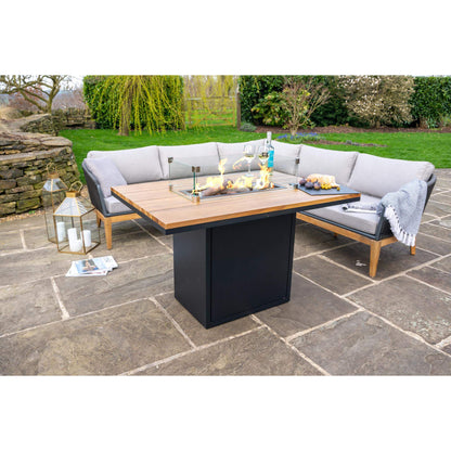 Cosiloft 120 Black and Teak Relaxed Dining Outdoor Gas Fire Pit Table