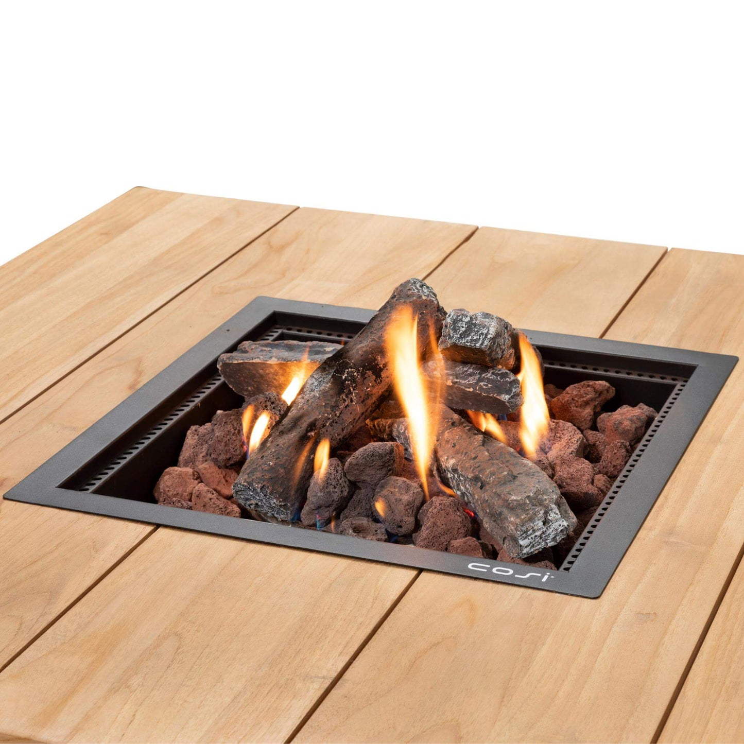 Cosipure 100 Square Teak Tabletop Outdoor Gas Fire Pit Table